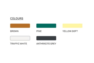Officieel kleurenoverzicht van de Cascando Bend kapstok: Brown, Pine, Yellow Soft, Traffic White en Anthracite Grey.