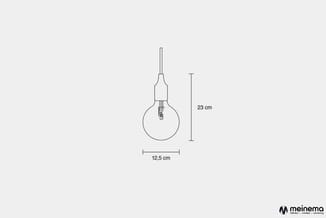 Technische tekening hangende bollampen met afmetingen: hoogte 23 cm, diameter bol 12,5 cm.