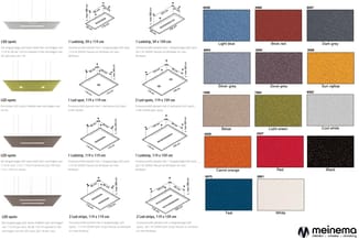 Snowsound® LED panelen in verschillende formaten en uitvoeringen met technische afmetingen en 16 kleuropties: lichtblauw, bak