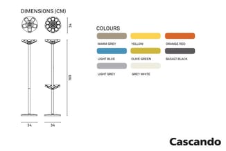 Cascando staande lamp met dimensies 34x34x189 cm, beschikbaar in kleuren zoals warm grijs, geel, licht blauw, olijfgroen en z
