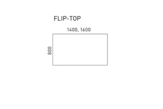 Flip-Top tafel, rechthoekig, afmetingen 1400x1600mm, hoogte 800mm, bovenaanzicht technische tekening.