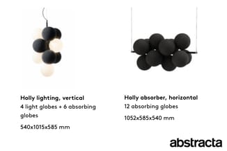 Holly verlichtingsarmatuur verticaal met 4 lichtbollen en 6 absorberende bollen in zwart, 540x1015x585mm. Holly absorber hori
