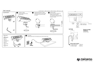 Gebruikshandleiding voor tafelklem met stroomvoorziening. Installatiestappen met afbeeldingen: klemmen losmaken, positionerin