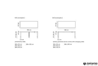 HAT rechthoekige tafel met elektrische aandrijving in kabel- en batterij-uitvoering. Beschikbaar in maten 180-240cm breed en