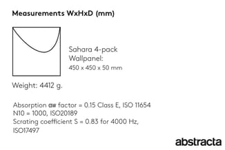 Sahara 4-pack wallpanel, 450x450x50mm, wit, gewicht 4412g, absorptiecoëfficiënt 0,15 Class E ISO11654