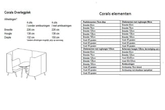 Corals Overlegplek: overzicht afmetingen en elementen voor 4-zits bank zonder/met armleuningen, zithoogte 138cm, diepte 132-1