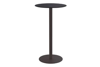 Zwarte staande bijzettafel met rond tafelblad en centrale voet op ronde voetplaat.