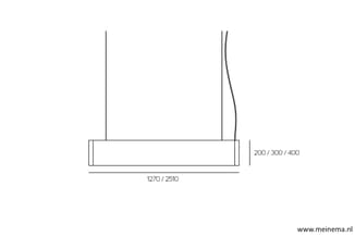 Technische tekening hangend meubel met afmetingen 1270/2510 mm breedte en 200/300/400 mm hoogte, bovenaanzicht.