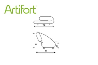 Artifort fauteuil met afgeronde vormen, technische tekening met afmetingen: breedte 91cm, hoogte 66cm, zithoogte 28cm, armste