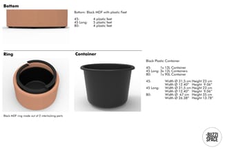 Plantenbak 'Buzzl Space' in terracotta met zwarte MDF ring, zwarte kunststof voet en zwart kunststof binnencontainer. Drie ma