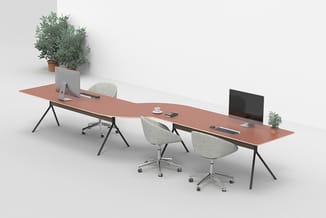 Voor de afbeelding van de Artifort Beso Table werkplekken zijn hier drie sterke opties voor SEO-geoptimaliseerde alt-teksten: Optie 1: Beschrijvend en gericht op design (Aanbevolen)      Artifort Beso Table duo-werkplek met een organisch gevormd bureaubla