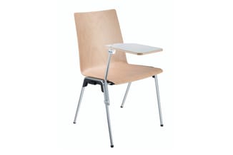 Houten stoel met bijzettafel, aluminium frame, kantoormeubel voor vergaderruimte of klaslokaal