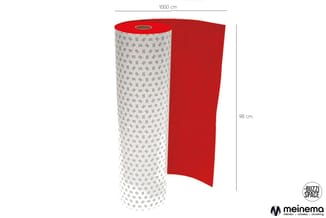 Akoestische wandpanelen rood en wit gemêleerd patroon, 1000 cm breed en 98 cm hoog, gerolde uitvoering.