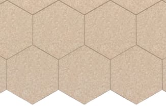 Beige hexagonale tegels in 3D-patroon, geschikt voor vloeren in kantoorruimten.