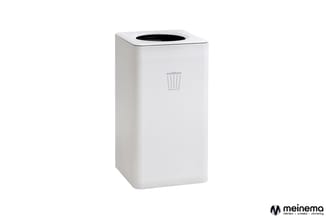 Witte afvalbak met prullenbak-pictogram, rechthoekige vorm met geribde zijkanten en zwart opening aan bovenzijde.