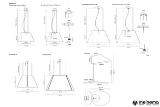 Technische tekeningen van BuzzyShade hangende en staande verlichtingsarmaturen in verschillende maten (Medium, Large, XL, XXL
