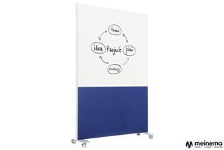 Mobiel whiteboard scherm met blauwe stofbespanning onderaan. Bovenstuk voorzien van handgeschreven diagram met "Project" in c