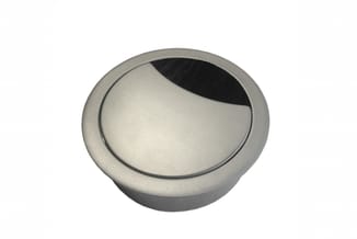 Ronde grijs-beige wandlamp met geïntegreerd inbouwdesign en zwart binnenoppervlak, geïsoleerde weergave.