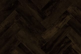 Donker houten vloer in visgraatpatroon met natuurlijke textuur en variatie in bruintinten.