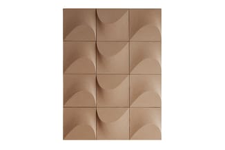 3D wandpanelen in beige met golfpatroon, 3x4 tegels, voor akoestische wandbekleding in kantoor.