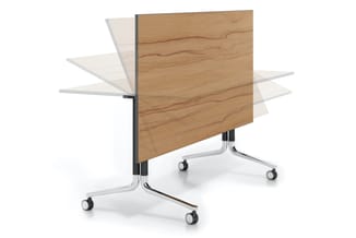 Casala Temo luxe conferentietafel met verticaal kantelbaar blad in natuur eiken en een gepolijst aluminium Y-voet onderstel