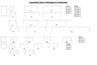 H74/90 vergadertafels in verschillende afmetingen: rechthoekige modellen van 90-200cm breed en 210-630cm lang, en ronde tafel