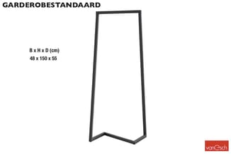 Garderobestandaard zwart metaal, trapeziumvormig, afmetingen 48x150x55 cm, van het merk vanGsch.