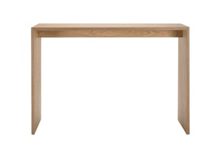 Houten bartafel of hoge werkstafel in natuurlijk hout, frame-design met open onderkant, minimalistische vorm.