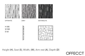 Offect modulaire fauteuil in drie kleuren (offwhite, grijs, antraciet) met afmetingen H585 x B585 x D60mm en geometrisch patr
