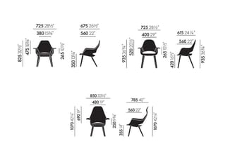 Technische tekening met afmetingen van vijf zwarte stoelen met armsteunen in verschillende formaten en hoogte.