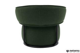Ronde fauteuil in groen wolvilt met zwart metalen onderstel, achteraanzicht.