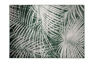 Groen en wit palmbladerenpatroon op textiel of wallcovering, geschikt voor kantoorinterieur.