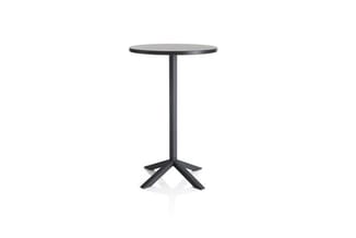 Zwarte staande tafel met rond blad en kruis-sterrvoet onderstel