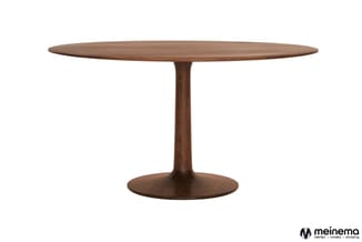 Ronde houten vergadertafel met donkerbruin voet en blad, tafelblad in ovale vorm, centraal voetstuk.