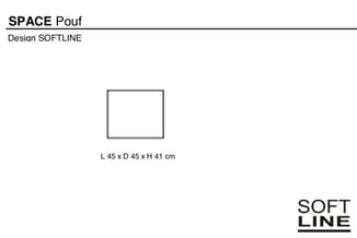 SPACE Pouf van SOFTLINE, vierkante vorm, afmeting 45x45x41 cm, grijze omtrek op witte achtergrond.