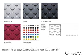 Golfpatroon wandpaneel in vier kleurvarianten (offwhite, grijs, antraciet, fuchsia) met afmetingen H585 W585 D60mm en kleurst