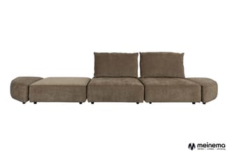 Modulaire bruingrijs ribfluweel bank met afgeronde zijdelen en twee losse rugkussens, uitgestekt design