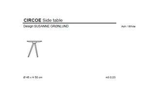 CIRCOE bijzettafel, rond tafelblad, drie schuine poten, askleur, Ø 45 x H 50 cm, design Susanne Grønlund