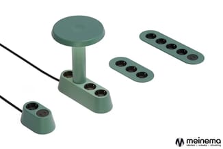 Groen modulair akoestisch systeem met ronde tafelvoet, verbindingsstukken en multi-hole montageplaatjes voor kantoorinrichtin