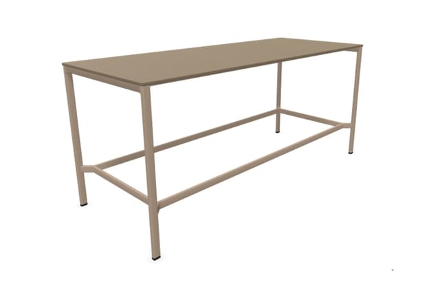 Veron statafel met een minimalistisch beige metalen frame en slank tafelblad, voor moderne kantoorlandschappen en ontvangstruimtes