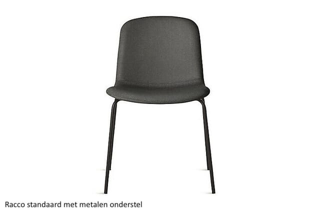 Racco stoel met donkergrijs gestoffeerde zitting en rugleuning, zwart metalen onderstel.