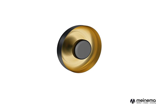 Gouden wandplaat met donkergrijs centrale knop, brushed metallook afwerking, ronde vorm.